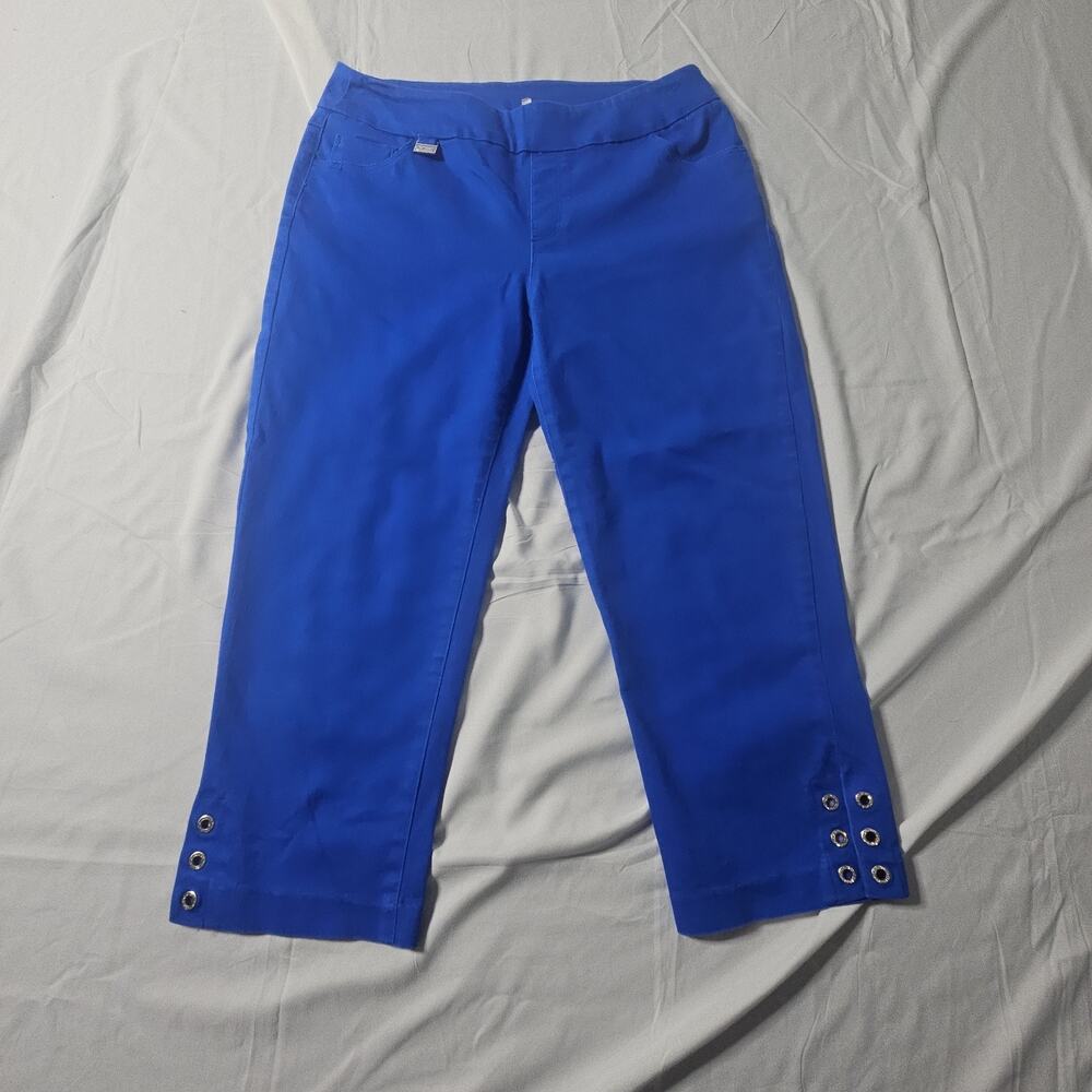 Lulu B Womens 8 Royal Blue Colorful Comfy Capri Pants Stretch Grommet Hem
